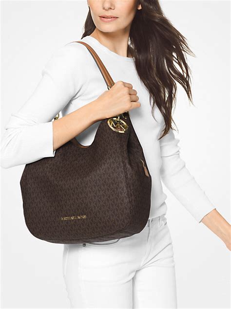 michael kors lillie large hobo messenger|Lillie Large Signature Logo Shoulder Bag .